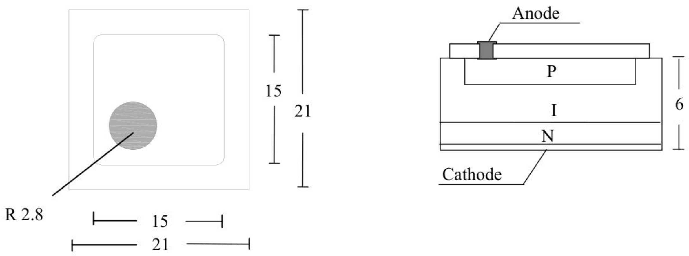 21.00 x 21.00 mils Silicon Photodiode Chip